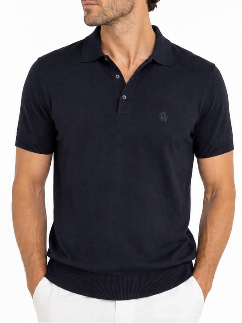 NWT Roberto Cavalli Navy Polo Fine Knit Cotton Quiet Luxury $495 Designer Size L